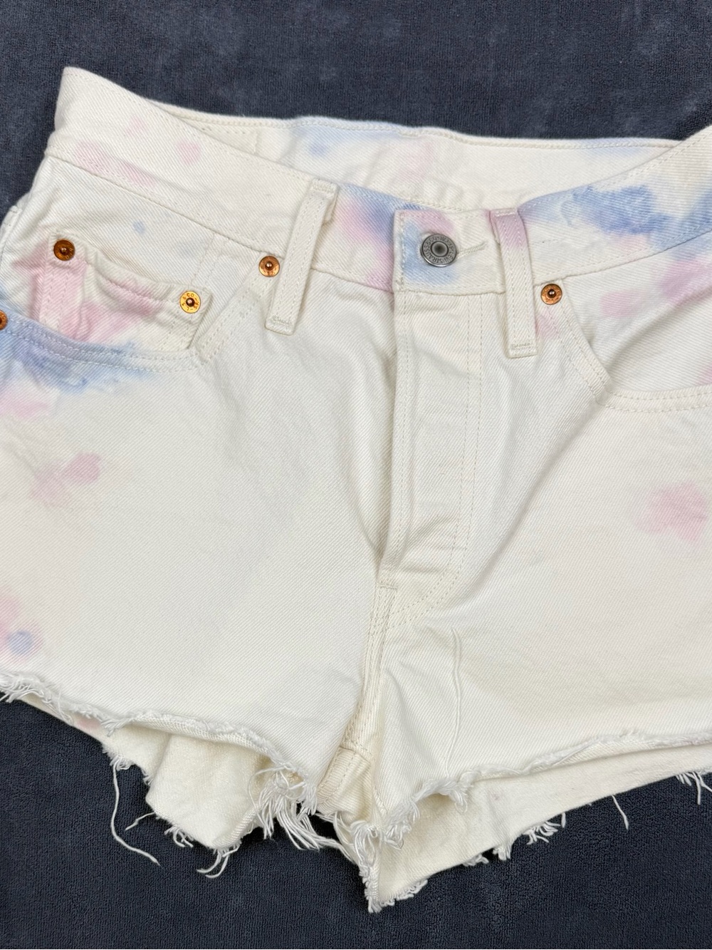 Levi's White Denim Shorts with Pink & Blue Tie-Dye Accents
